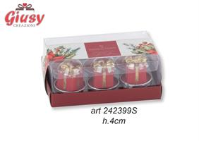 Set 6 Candele Pacco Regalo Natalizio Rosso H.4 Cm Con Scatola Trasparente 1*48
