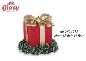 Candela Pacco Regalo Natalizio Con Vischio Rosso Diametro 13,5xH.11,5 Cm 3*12
