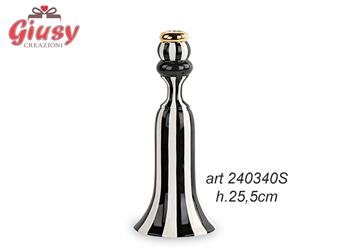 Angelo Stilizzato Portacandele In Ceramica A Righe Bianco E Nero H.25,5 Cm 3*12