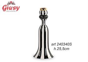Angelo Stilizzato Portacandele In Ceramica A Righe Bianco E Nero H.25,5 Cm 3*12