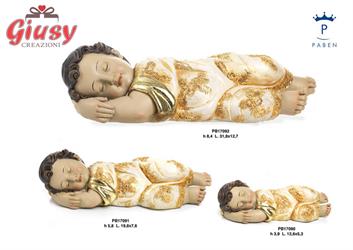 Bambinello Dormiente In Resina Vestito Decoro Oro 12,6 Cm 12*48