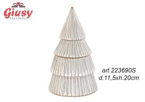 Scatola Albero A Righe In Ceramica Con Candela Diametro 11,5xH.20 Cm 1*12