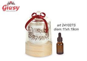 Profumatore Con Pietre Su Base In Legno Diametro 11xH.19 Cm Completo Di Essenza Da 15 Ml E Scatola 1*12