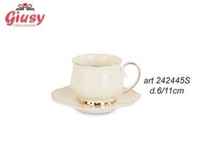 Set 6 Tazzine Da Caffè In Porcellana Bianca Con Profilo Oro Diametro 6/11 Cm Completo Di Scatola 1*12