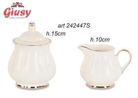 Set Zuccheriera E Lattiera In Porcellana Bianca Con Profilo Oro Diametro H.10/15 Cm Completo Di Scatola 1*16