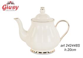 Teiera In Porcellana Bianca Con Profilo Oro H.20 Cm Completo Di Scatola 3*12
