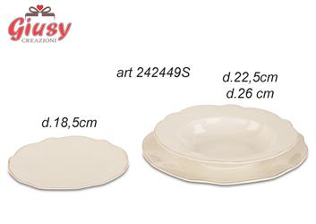 Set Da 18 Piatti In Porcellana Bianca Con Profilo Oro Diametro 18,5/22,5/26 Cm Completo Di Scatola 1*2