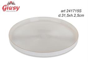 Vassoio In Vetro Color Bianco Con Profilo Oro Diametro 31,5xH.2,5 Cm Completo Di Scatola 1*12