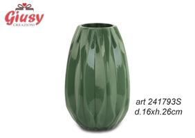 Vaso Onde In Vetro Color Verde Scuro Diametro 16xH.26 Cm 2*4