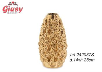Vaso Corteccia In Porcellana Impermeabile Color Oro Diametro 14xH.28 Cm 1*4