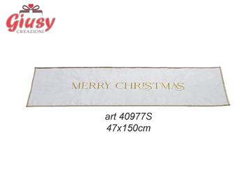 Runner In Velluto Bianco Con Bordino E Scritta Merry Christmas Color Oro 47x150 Cm 4*24