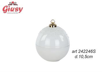 Scatola Sfera Natalizia In Vetro Bianco Con Candela Diametro 10,5 Cm Completa Di Scatola 1*16