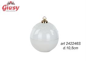 Scatola Sfera Natalizia In Vetro Bianco Con Candela Diametro 10,5 Cm Completa Di Scatola 1*16