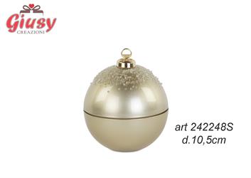 Scatola Sfera Natalizia In Vetro Oro Con Candela Diametro 10,5 Cm Completa Di Scatola 1*16