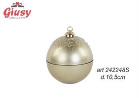 Scatola Sfera Natalizia In Vetro Oro Con Candela Diametro 10,5 Cm Completa Di Scatola 1*16