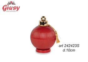Sfera Plissè Con Base D'Appoggio In Porcellana Color Bordeaux Diametro 10 Cm 1*48