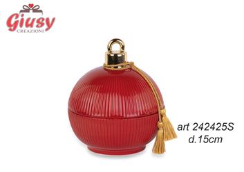 Scatola Sfera Plissè In Porcellana Con Candela Color Bordeaux Diametro 15 Cm 1*8