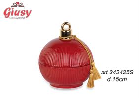 Scatola Sfera Plissè In Porcellana Con Candela Color Bordeaux Diametro 15 Cm 1*8