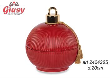 Scatola Sfera Plissè In Porcellana Con Candela Color Bordeaux Diametro 20 Cm 1*6