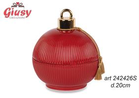 Scatola Sfera Plissè In Porcellana Con Candela Color Bordeaux Diametro 20 Cm 1*6