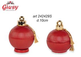 Set Sfera Plissè Con Base D'Appoggio E Scatola Sfera Plissè In Porcellana Con Candela Color Bordeaux Diametro 10 Cm 1*12