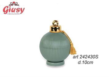 Sfera Plissè Con Base D'Appoggio In Porcellana Color Verde Salvia Diametro 10 Cm 1*48