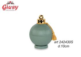 Sfera Plissè Con Base D'Appoggio In Porcellana Color Verde Salvia Diametro 10 Cm 1*48