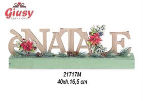 Scritta E' NATALE Centrotavola In Legno 40xH.16,5 Cm Con Led 1*24