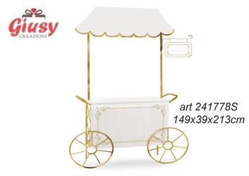 Carretto Bianco/Oro In Metallo 149x39x213 Cm Portata Massima 35Kg