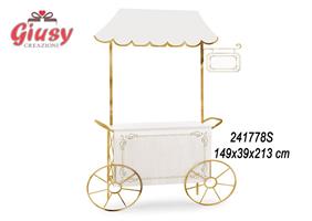 Carretto Bianco/Oro In Metallo 149x39x213 Cm Portata Massima 35Kg