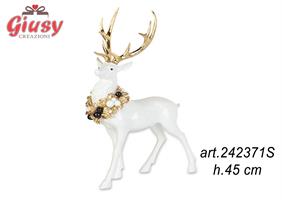 Cervo Bianco/Oro/Nero In Resina H.45,5 Cm 1*3