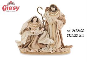 Natività Con Vestiti In Tessuto Su Base In Legno 21x23,5 Cm