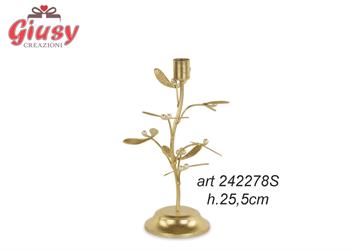 Portacandela Vischio In Metallo Color Oro H.25,5 Cm 1*16