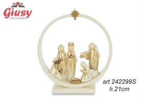 Natività Con Re Magi In Resina Color Panna E Oro H.21 Cm 3*12