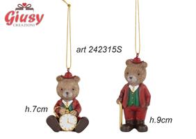 Appendino Orsetto In Resina Con Orologio E Con Bastone 2 Soggetti Assortiti H.7/9 Cm 12*72
