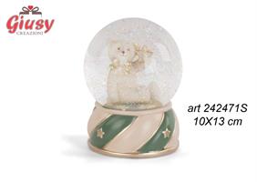 Globo In Vetro Con Orso Con Fiocco Oro Scatolato D 10Xh13 Cm  1*12