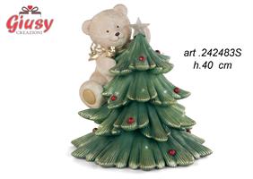 Albero Di Natale Con Orsetto Con Fiocco A Led H 40 Cm