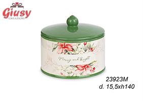 Biscottiera In Porcellana Decoro Merry&Bright 15,5x h.14 Cm Completa Di Scatola 1*8