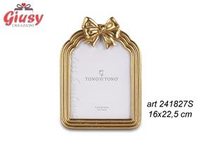 Portafoto Con Fiocco In Resina Color Oro 16x22,5 Cm Misura Interna 13x18 Cm 6*24