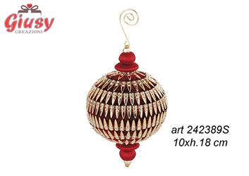 Sfera In Velluto Color Bordeaux E Oro, Diamentro 10xH.18 Cm 6*32