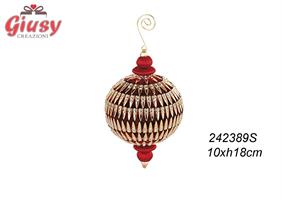 Sfera In Velluto Color Bordeaux E Oro, Diamentro 10 X H 18 Cm