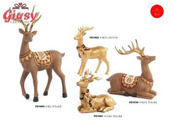 Renna Sdraiata In Resina Con Venature Effetto Legno E Decori Natalizi H.18,7 Cm 3*12