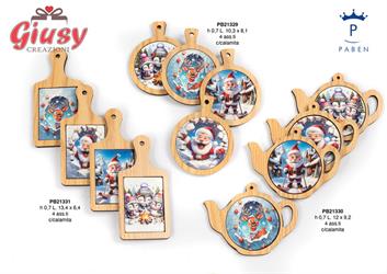 Vassoio Con Magnete In Legno E Mattonella In Porcellana Con Soggetti Natalizi 4 Soggetti Assortiti 13,4 Cm 24*288