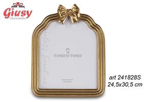 Portafoto Con Fiocco In Resina Color Oro 24,5x30,5 Cm Misura Interna 20x25 Cm 3*12