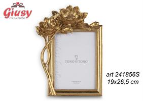 Portafoto Con Fiori In Resina Color Oro 19x26,5 Cm Misura Interna 13x18 Cm 3*18