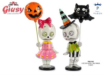 Scheletro Spiritoso Con Palloncino In Resina 2 Soggetti Assortiti H.31,6 Cm 2*4