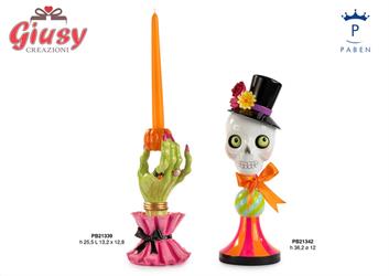 Teschio Spiritoso Con Cilindro In Resina E Fiocco In Stoffa H.36,2 Cm 1*6