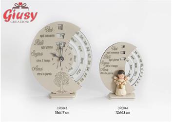 Orologio E Calendario Color Sabbia In Legno, 18X17 Cm