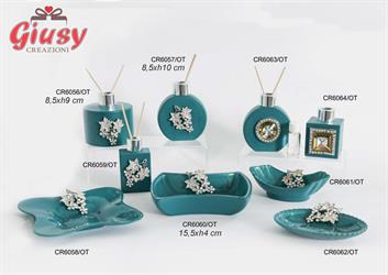 Profumatore Tondo Grande In Vetro Color Ottanio Con Uva 8,5xH.9 Cm Completo Di Scatola