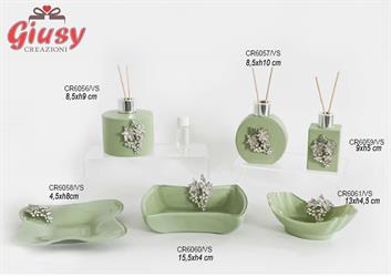 Svuotatasche  In Vetro Color Verde Salvia Con Uva 13XH4,5 Cm Completo Di Scatola